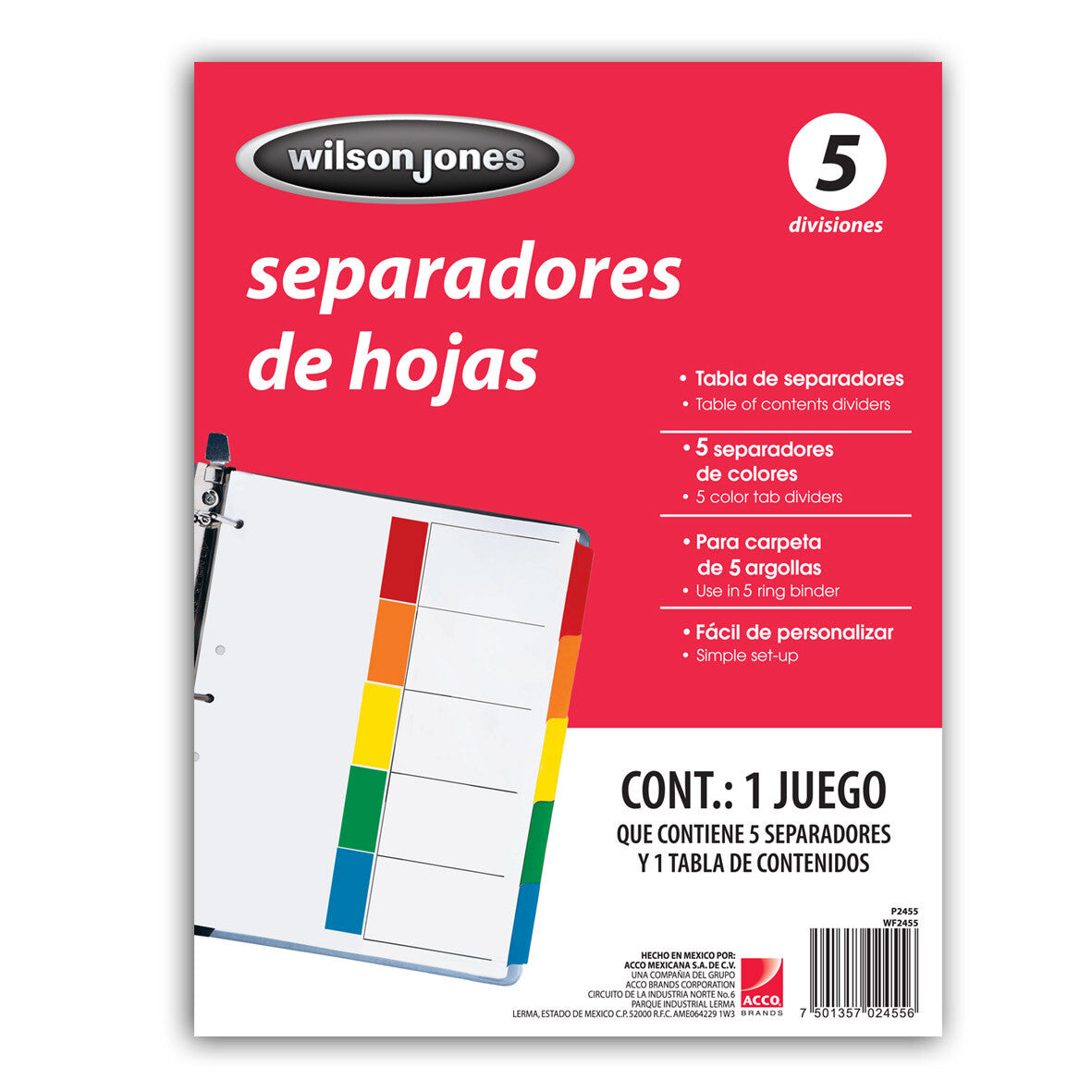 Acco P2455 divisor Rojo 5 pieza(s)