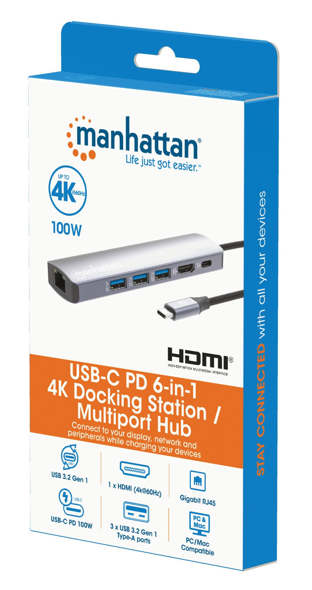 Manhattan Estación Docking USB-C con Hub, 6 en 1
