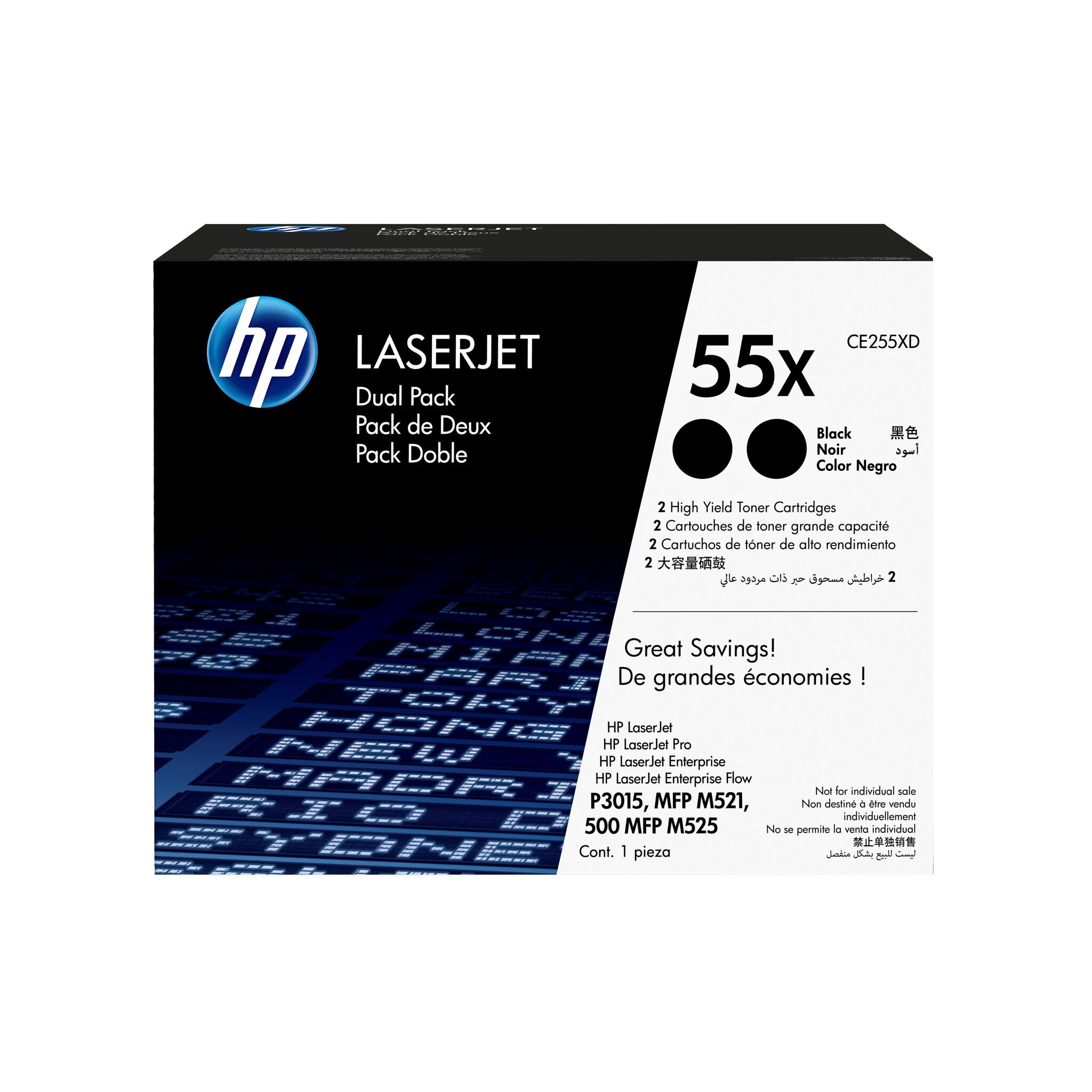 HP Paquete de 2 cartuchos originales de tóner negro de alto rendimiento 55X LaserJet