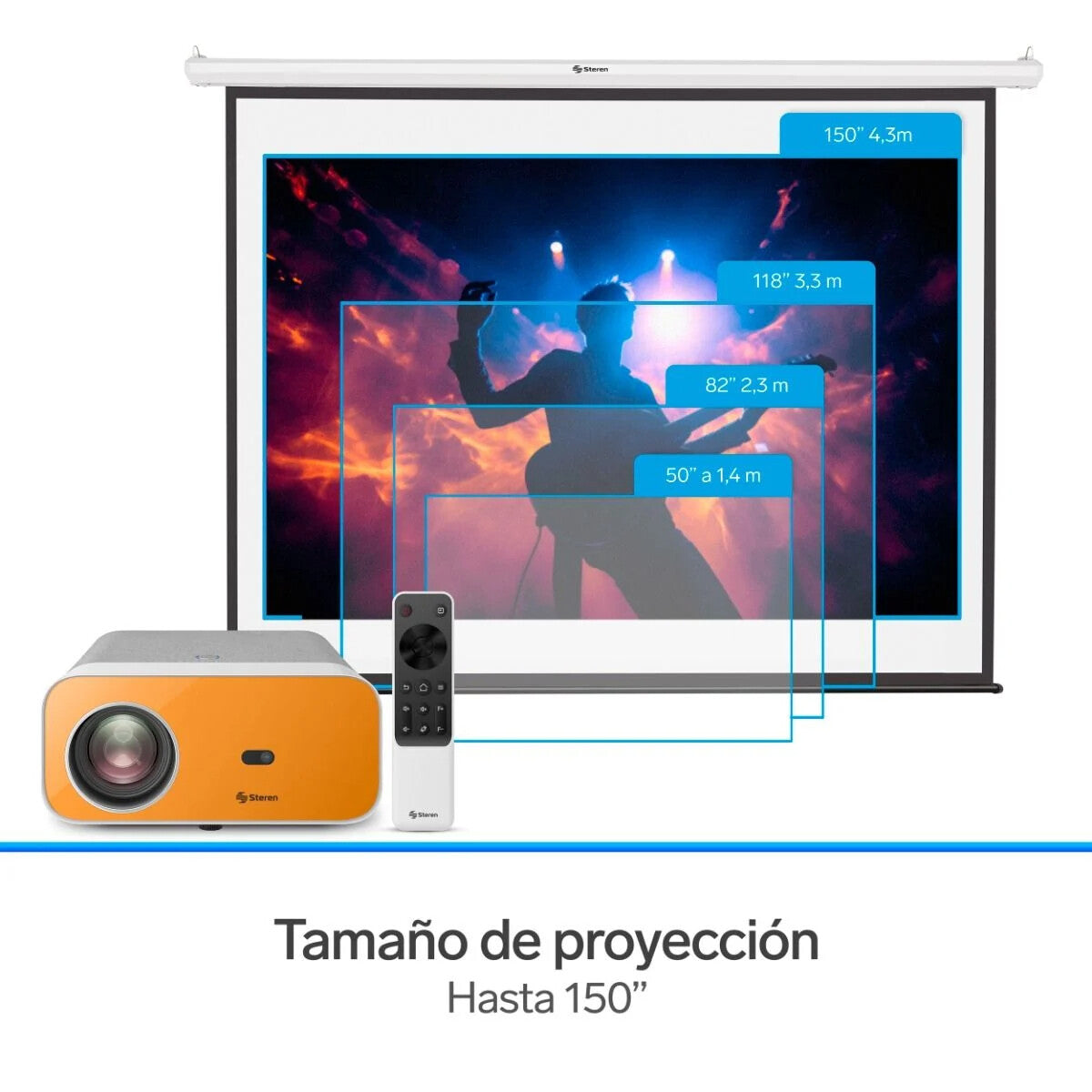 Steren PRO-4000 video proyector Proyector de alcance estándar 300 lúmenes ANSI 1080p (1920x1080) Gris, Naranja, Blanco