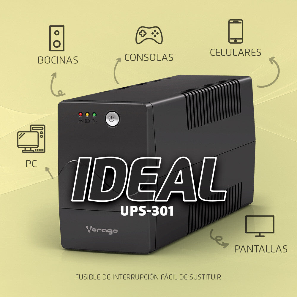 Vorago Nobreak UPS-301 sistema de alimentación ininterrumpida (UPS) En espera (Fuera de línea) 0.8 kVA 480 W