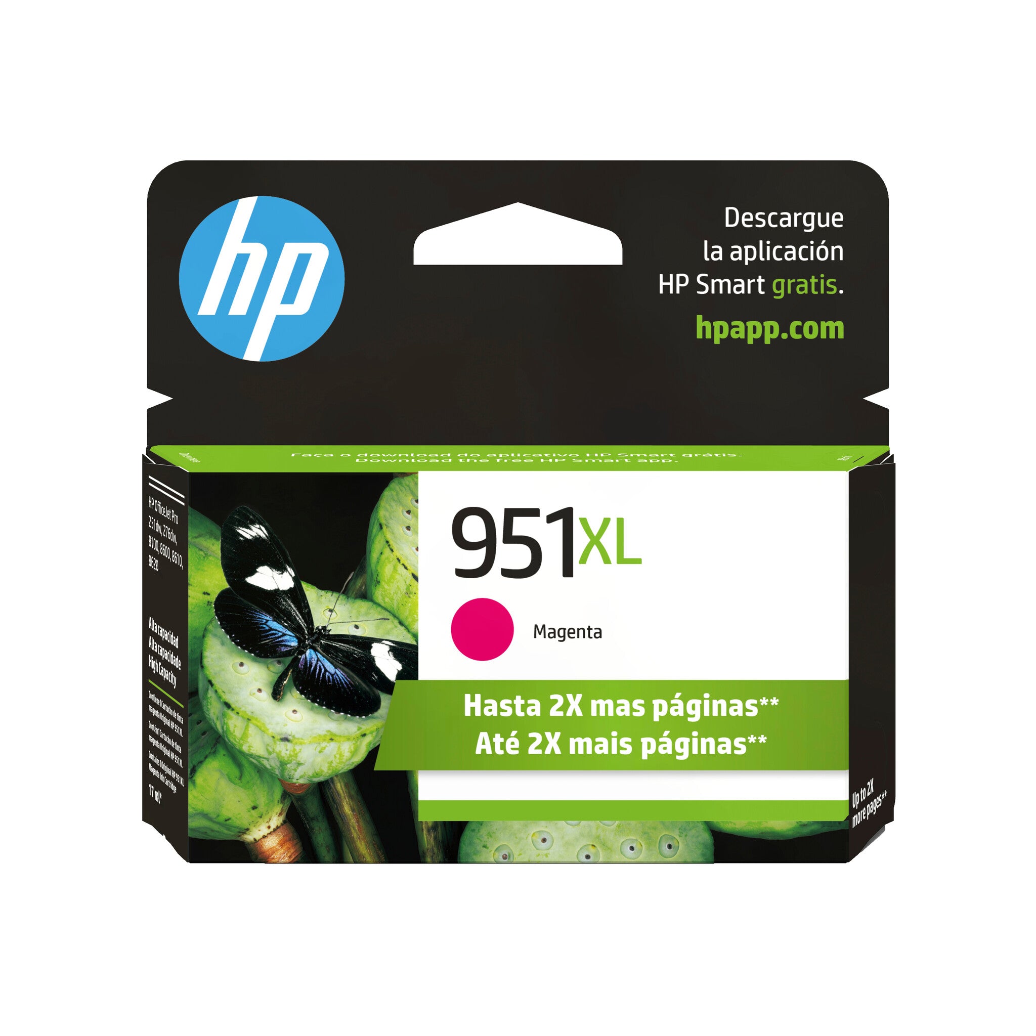 HP Cartucho original de tinta magenta de alto rendimiento 951XL