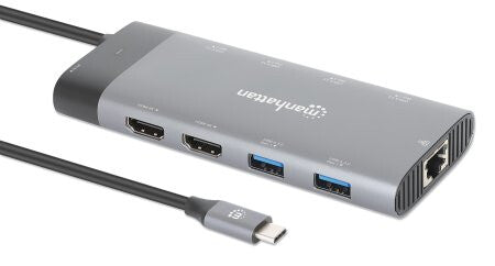 Manhattan 130714 base para laptop o replicador de puertos Alámbrico USB 3.2 Gen 2 (3.1 Gen 2) Type-C Gris