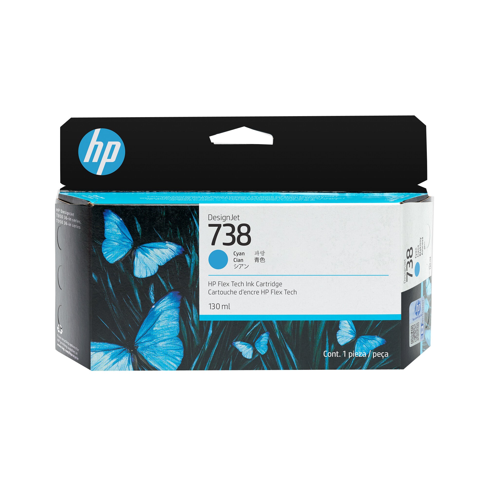 HP Cartucho de tinta 738 de 130 ml cian