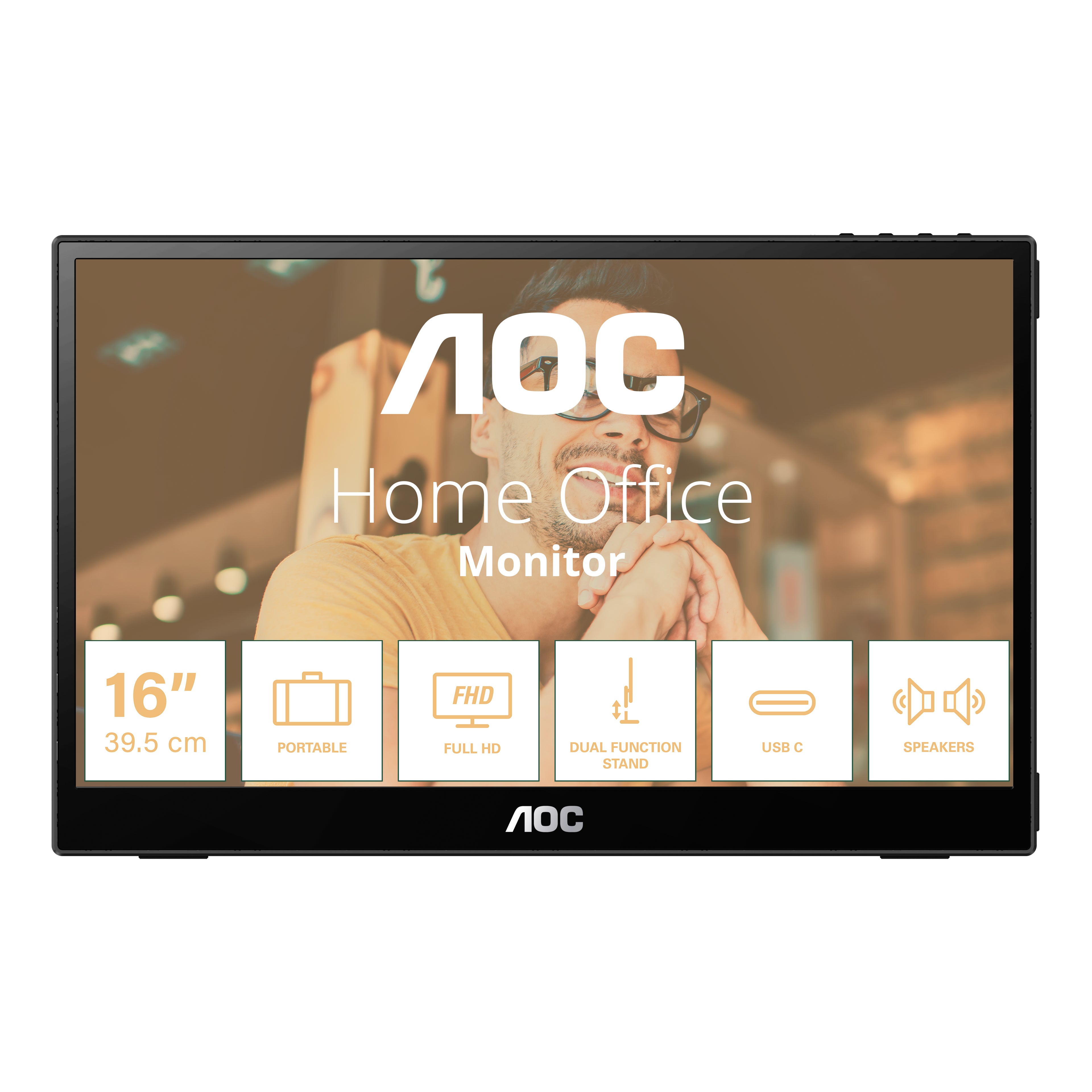 Monitor AOC 15.6" Portatil IPS 1920x1080 60Hz  1 xType-C for Signal Power DP ALT 1 xType-C for Po