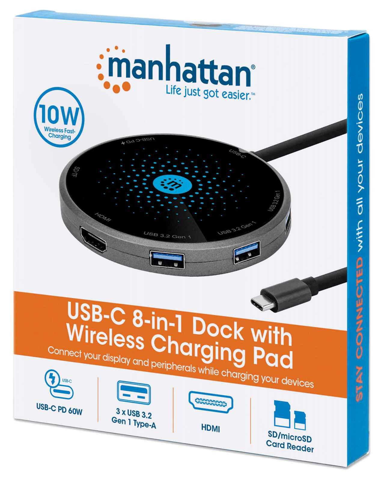 Manhattan Docking USB-C con base de carga inalámbrica