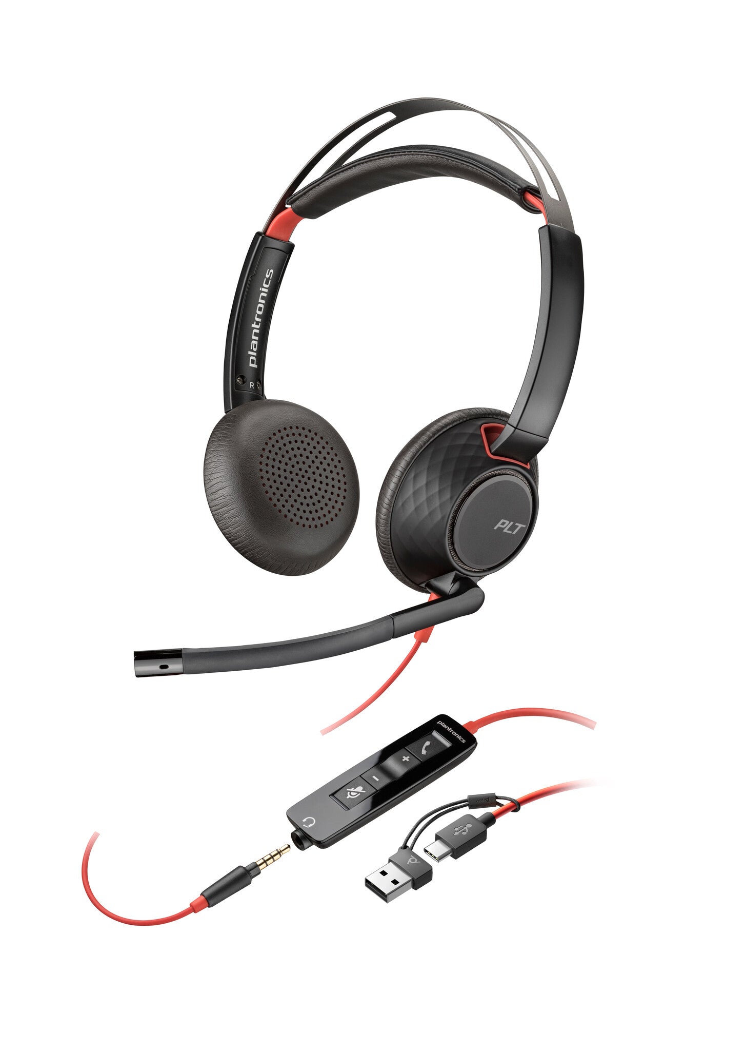 HP Poly Auriculares estéreo Poly Blackwire 5220 + conector de 3,5 mm + adaptador USB-C/A