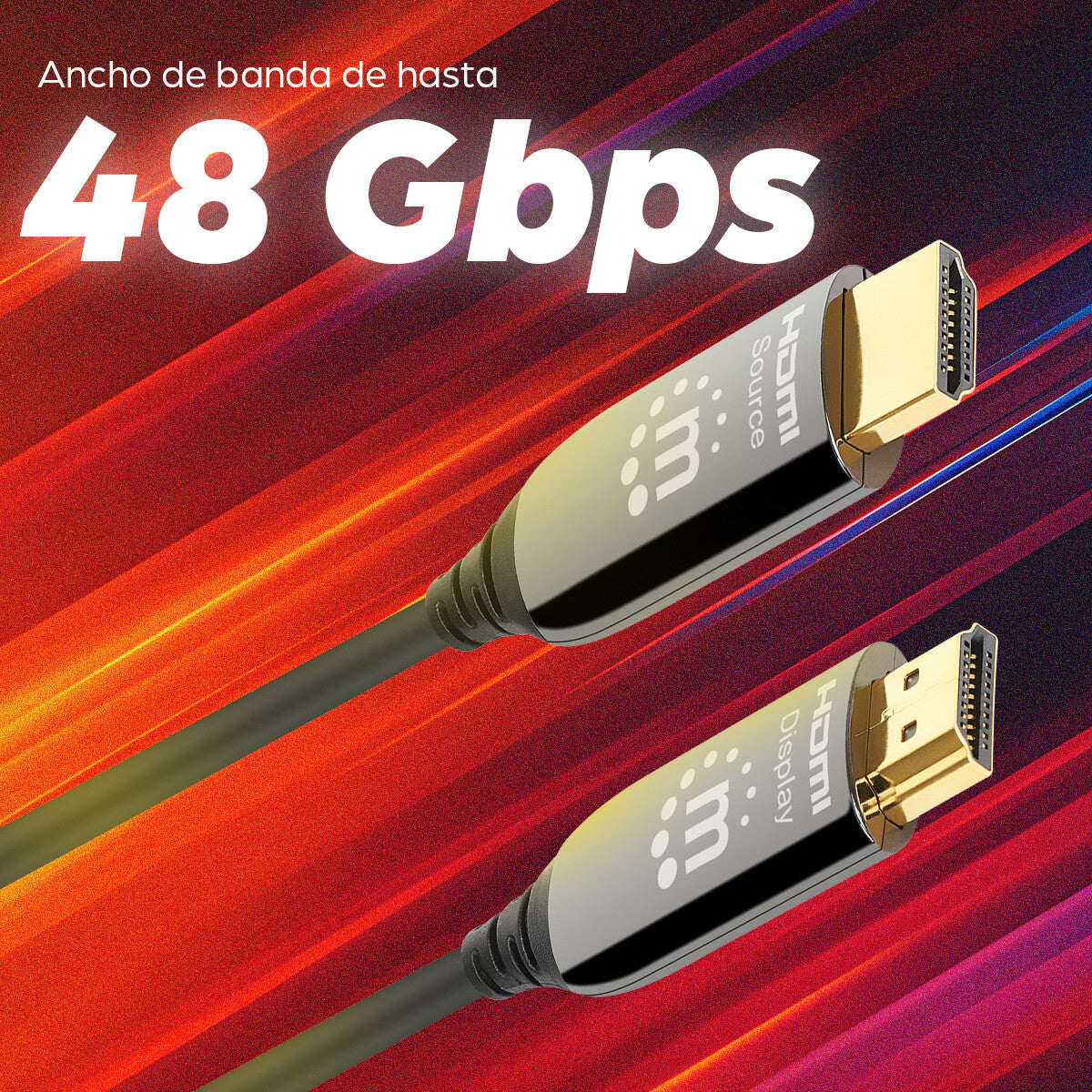 Manhattan AOC (Cable Óptico Activo) HDMI macho a macho, 15 m (50 pies), con clasificación CMP/CPR, compatible con 4K@120Hz, 48G, HDR dinámico, HEC, eARC, contactos chapados en oro, negro Número de modelo: 356152