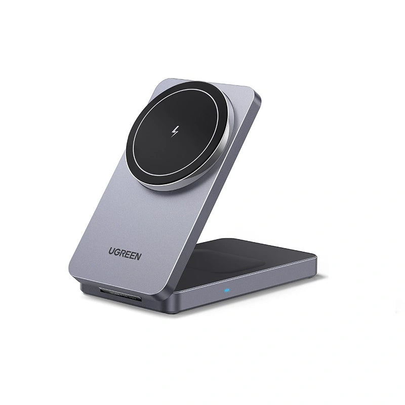Cargador Inalámbrico 2 en 1 20W / Tecnología Qi2 15W Certificada / Carga Simultánea iPhone y AirPods / Ángulo Ajustable 70° / Diseño Plegable y Portátil / Compatibilidad Universal