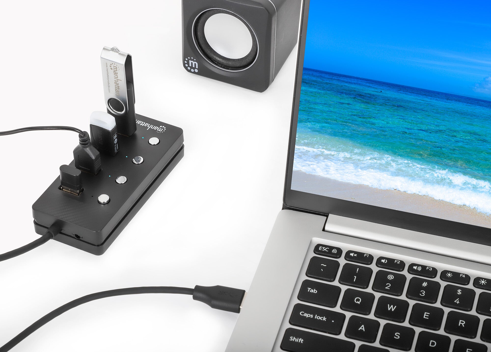 Manhattan 180887 base para laptop o replicador de puertos USB 3.2 Gen 1 (3.1 Gen 1) Type-A Negro