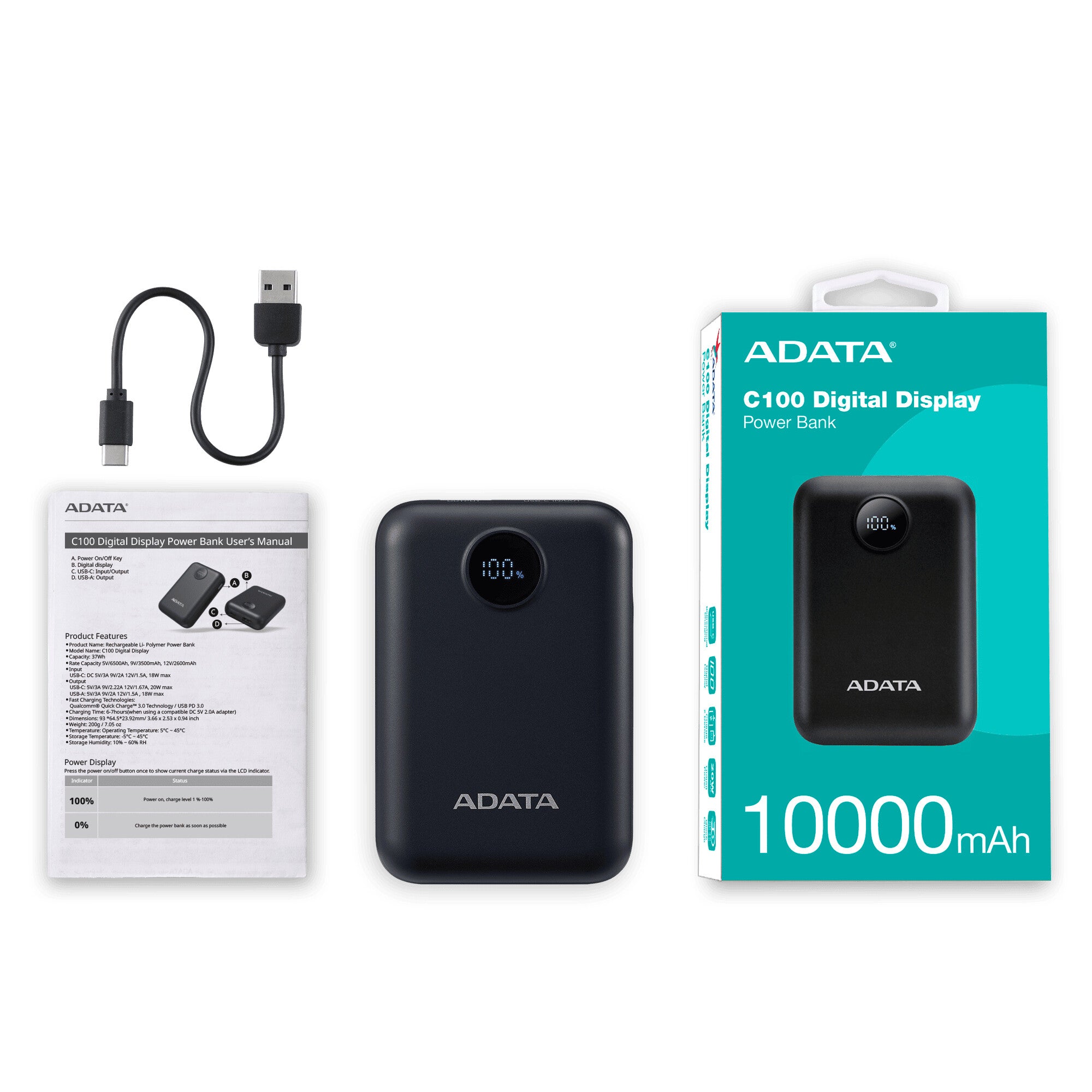 ADATA C100 Polímero de litio 10000 mAh Negro