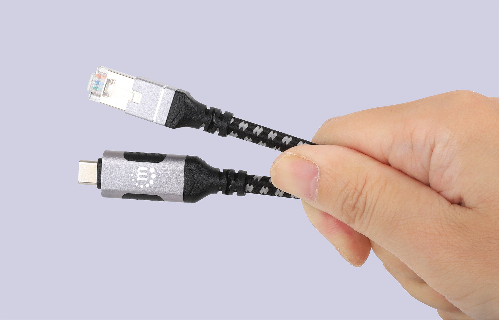 Manhattan 394826 cable de red Negro, Plata 2 m