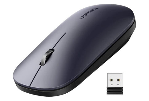 Mouse inalámbrico 2.4 GHz | Ultra Delgado y Silencioso | DPI 1000/1600/2000/4000 (Ajustable)  | Alcance 10m | Scroll de Aluminio | Adaptable a diferentes superficies | Diseño suave al tacto | Contiene Receptor USB | Color Negro.