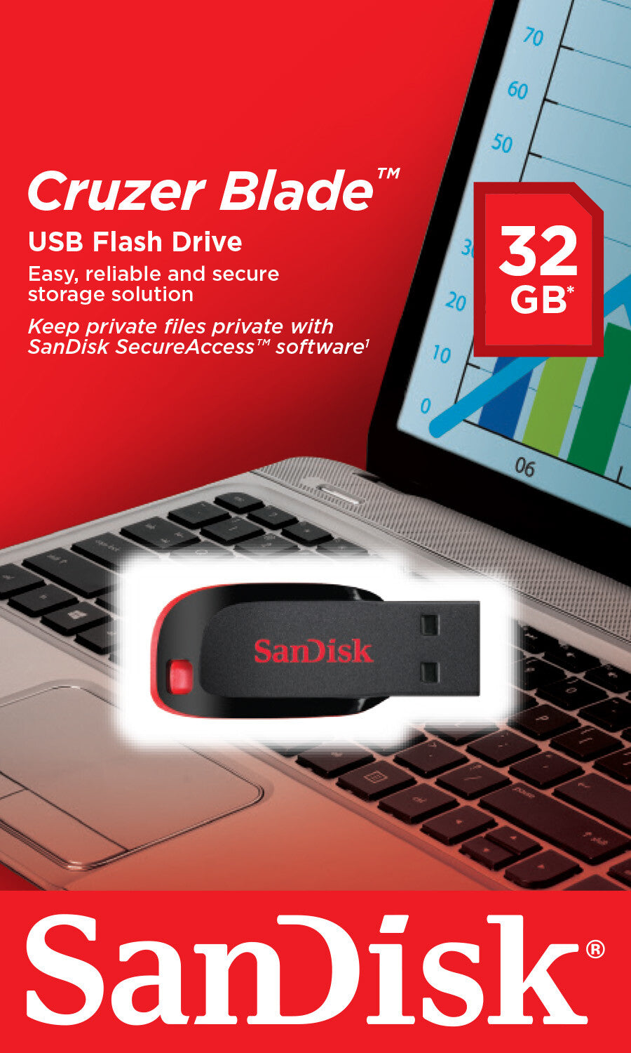SanDisk Cruzer Blade unidad flash USB 32 GB USB tipo A 2.0 Negro, Rojo