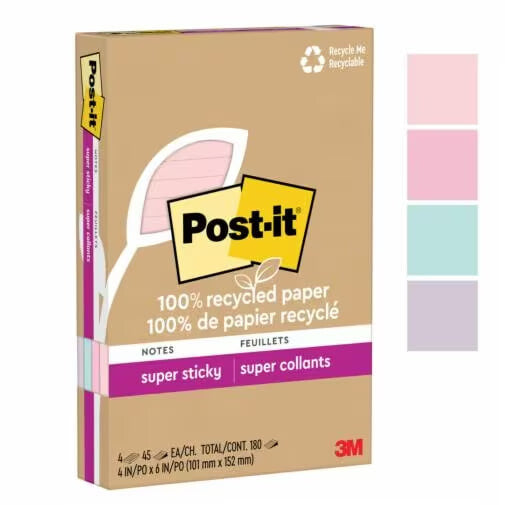Post-It 4621R-4SSNRP nota autoadhesiva Rectángulo Color menta, Rosa, Púrpura 45 hojas Autoadhesivo