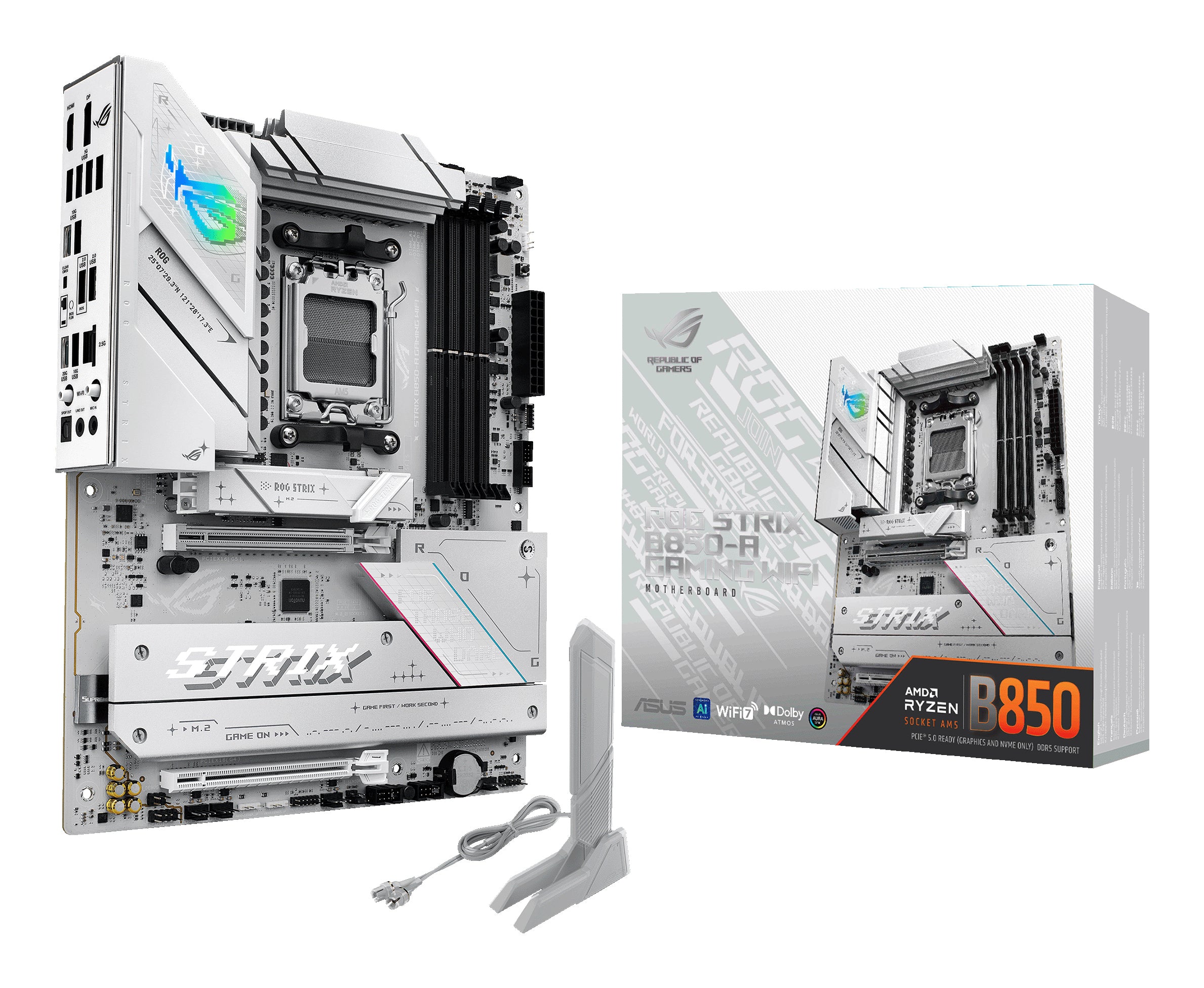 MB ASUS B850 AMD S-AM5 9A GEN /4X DDR5 8000 /HDMI /DP /6X USB 3.2 /WIFI 7 /BLUETOOTH /ATX /GAMA ALTA /GAMER /RGB /WHITE