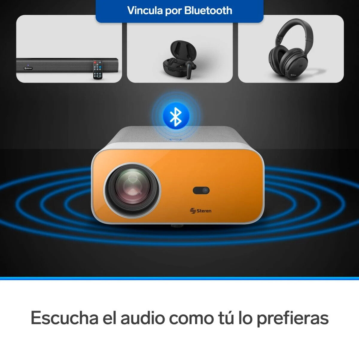 Steren PRO-4000 video proyector Proyector de alcance estándar 300 lúmenes ANSI 1080p (1920x1080) Gris, Naranja, Blanco