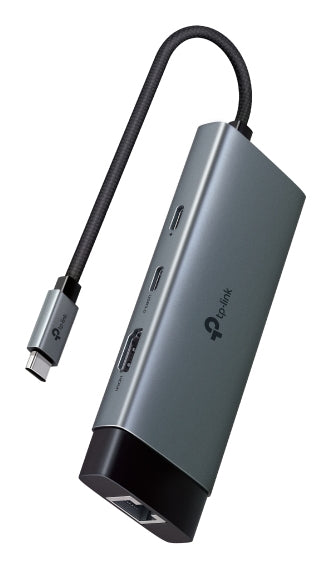 Adaptador HUB 6 en 1, 1 puerto USB-C entrada, 1 puerto HDMI 4K, 1 puerto Ethernet Gigabit, 1 puerto USB-C y 2 puertos USB-A