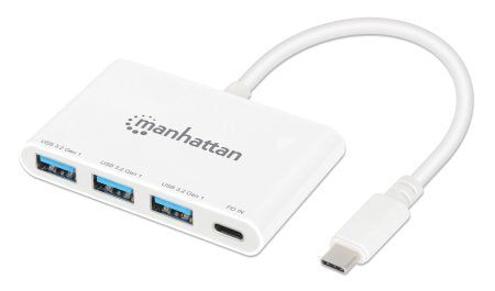 HUB USB-C,MANHATTAN,168434, 3 PTOS A + 1 PTO C PD, 5GBPS, BLANCO