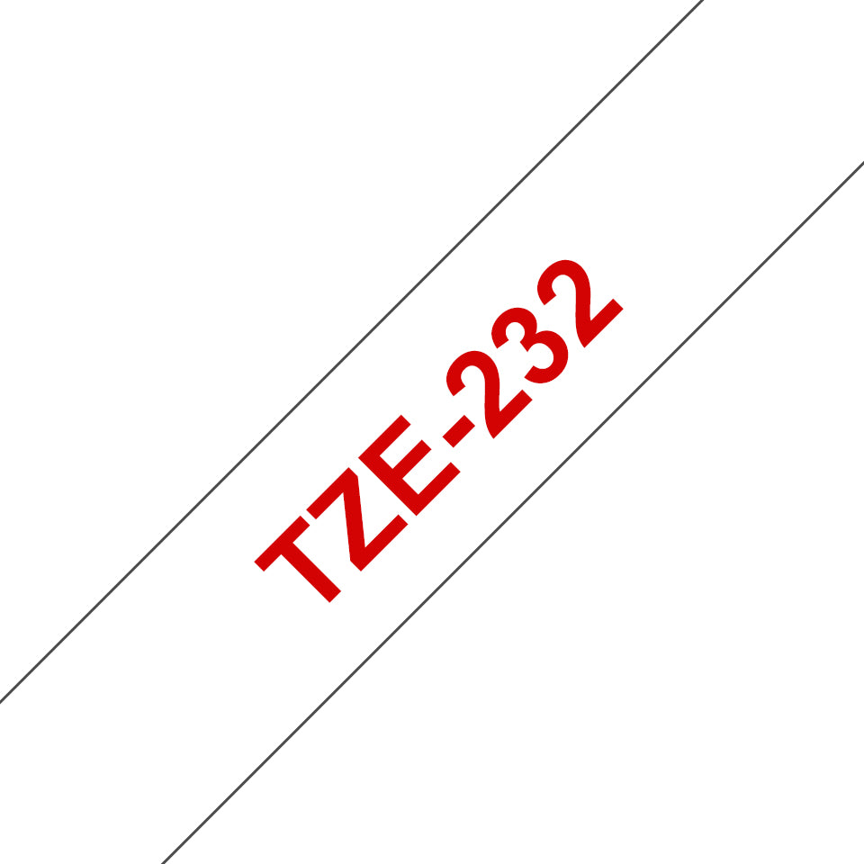 Cinta Brother TZE232 Laminada Rojo sobre Blanco 12mmx8m