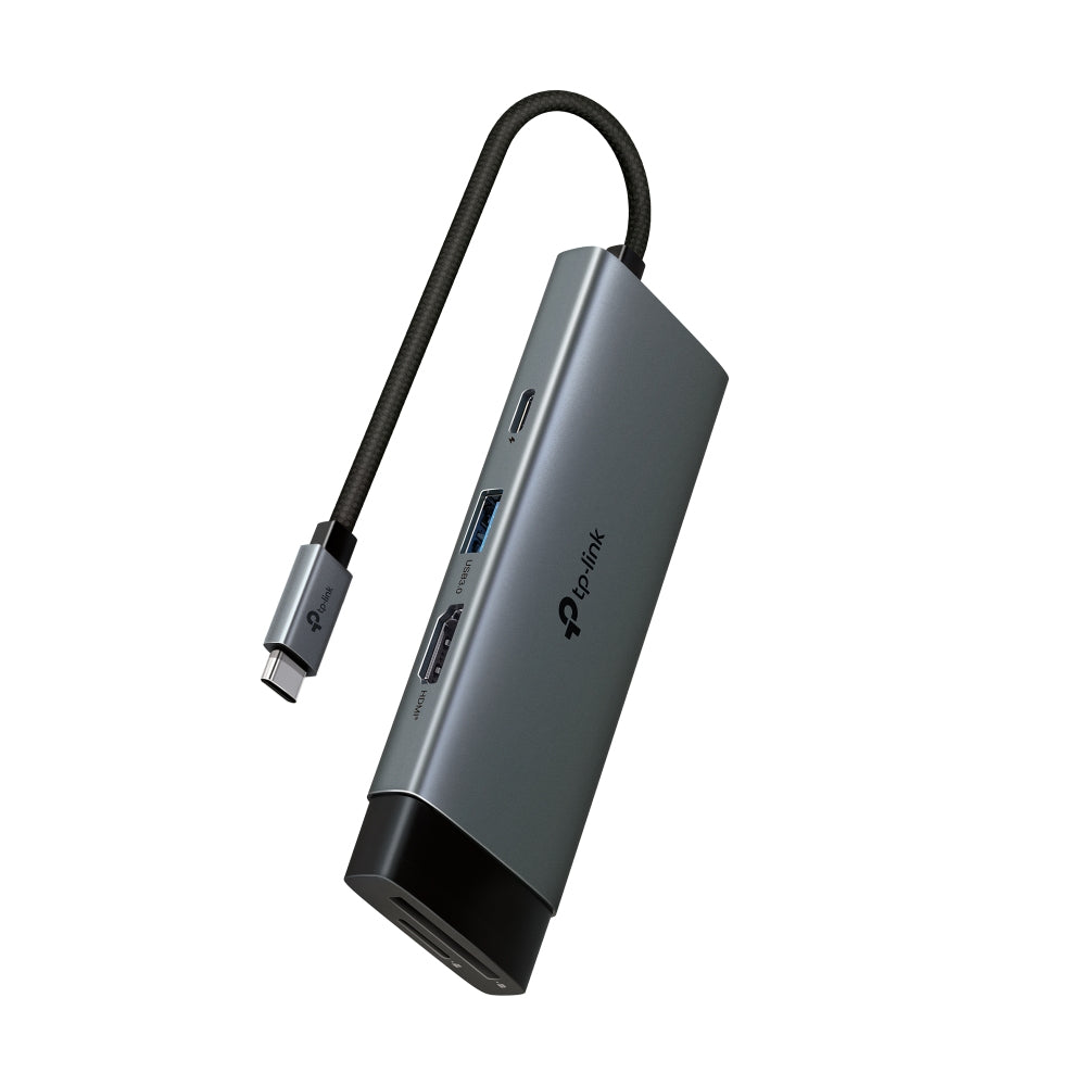 Adaptador HUB 6 en 1, 1 puerto USB-C entrada, 1 puerto HDMI 4K, 1 puerto Ethernet Gigabit, 1 puerto USB-C y 2 puertos USB-A