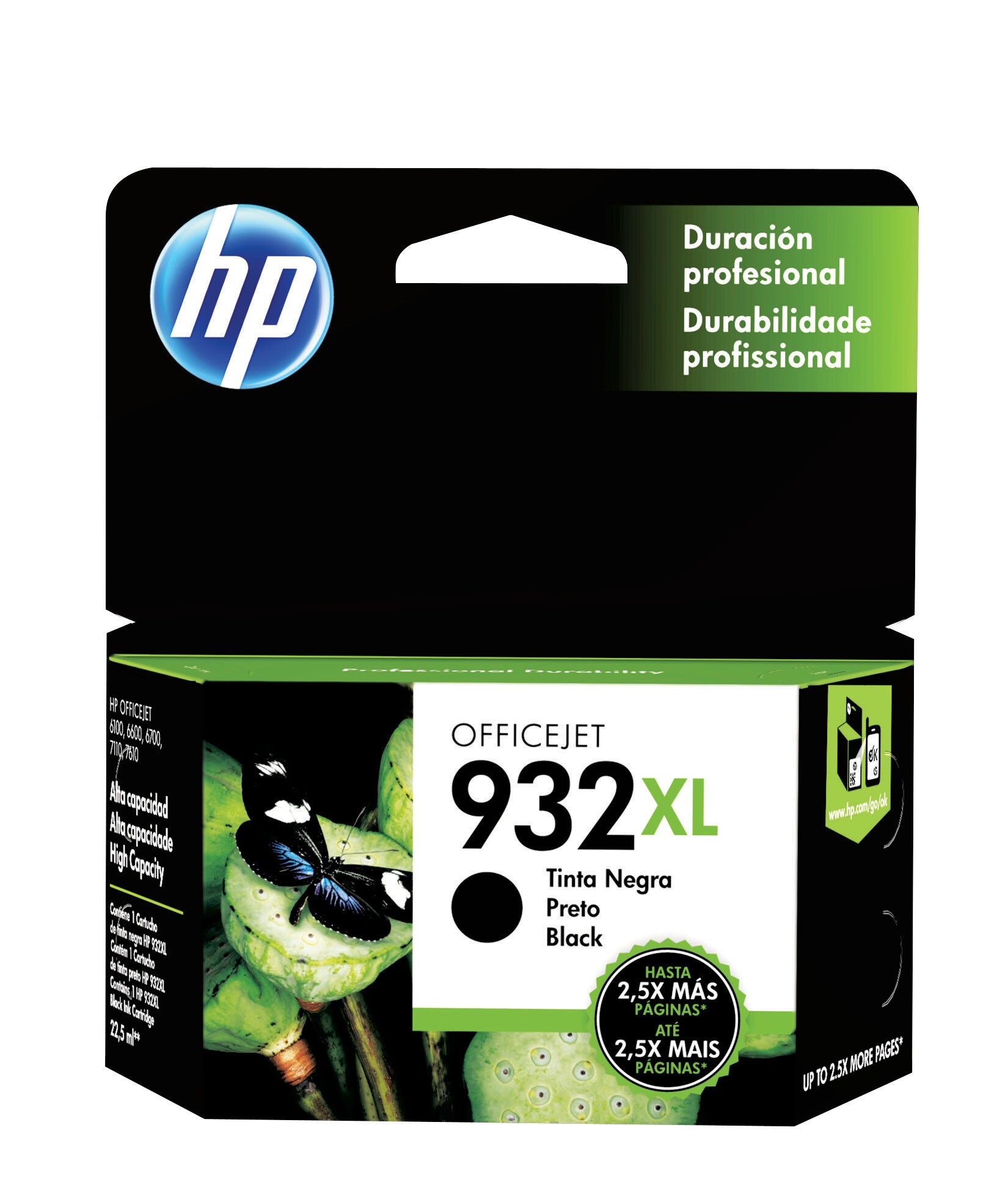 HP Cartucho original de tinta negra de alto rendimiento 932XL
