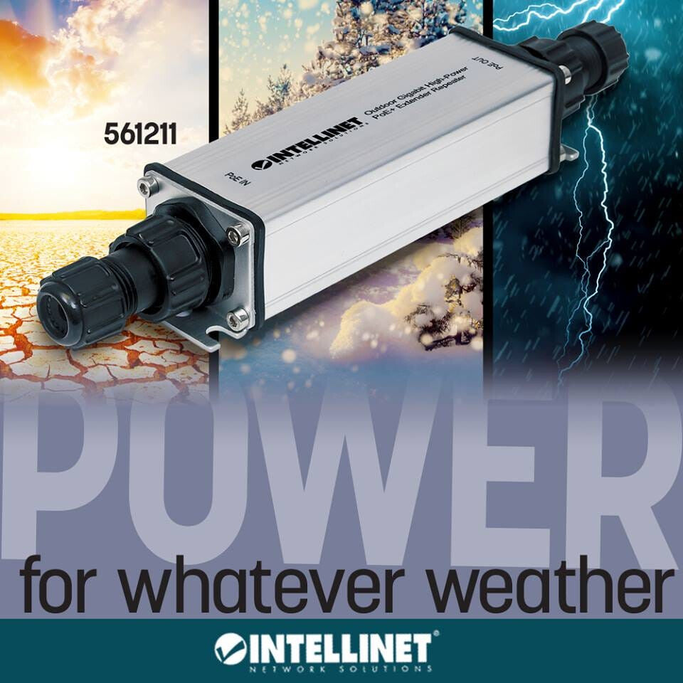 Intellinet 561211 extensor de red Repetidor de red Negro, Gris 10, 100, 1000 Mbit/s