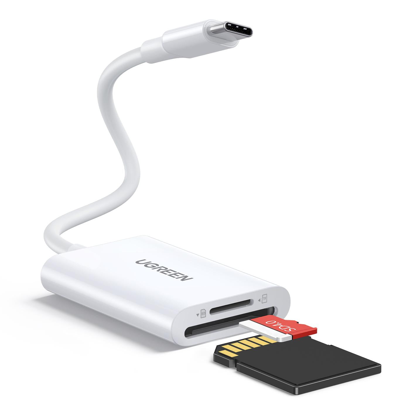 Lector de Tarjetas USB-C 3.1 | Soporta Micro-SD (TF) /SD | 5Gbps | 170 MB/s | OTG | Soporta hasta 2TB | Admite intercambio en Caliente | 2 tarjetas simultaneas | Soporta Windows/Mac OS/Linux | Color Blanco