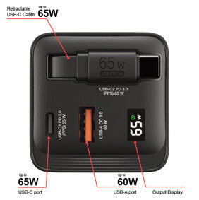 Verbatim GaN Charger 65W Universal Negro Corriente alterna Carga rápida Interior