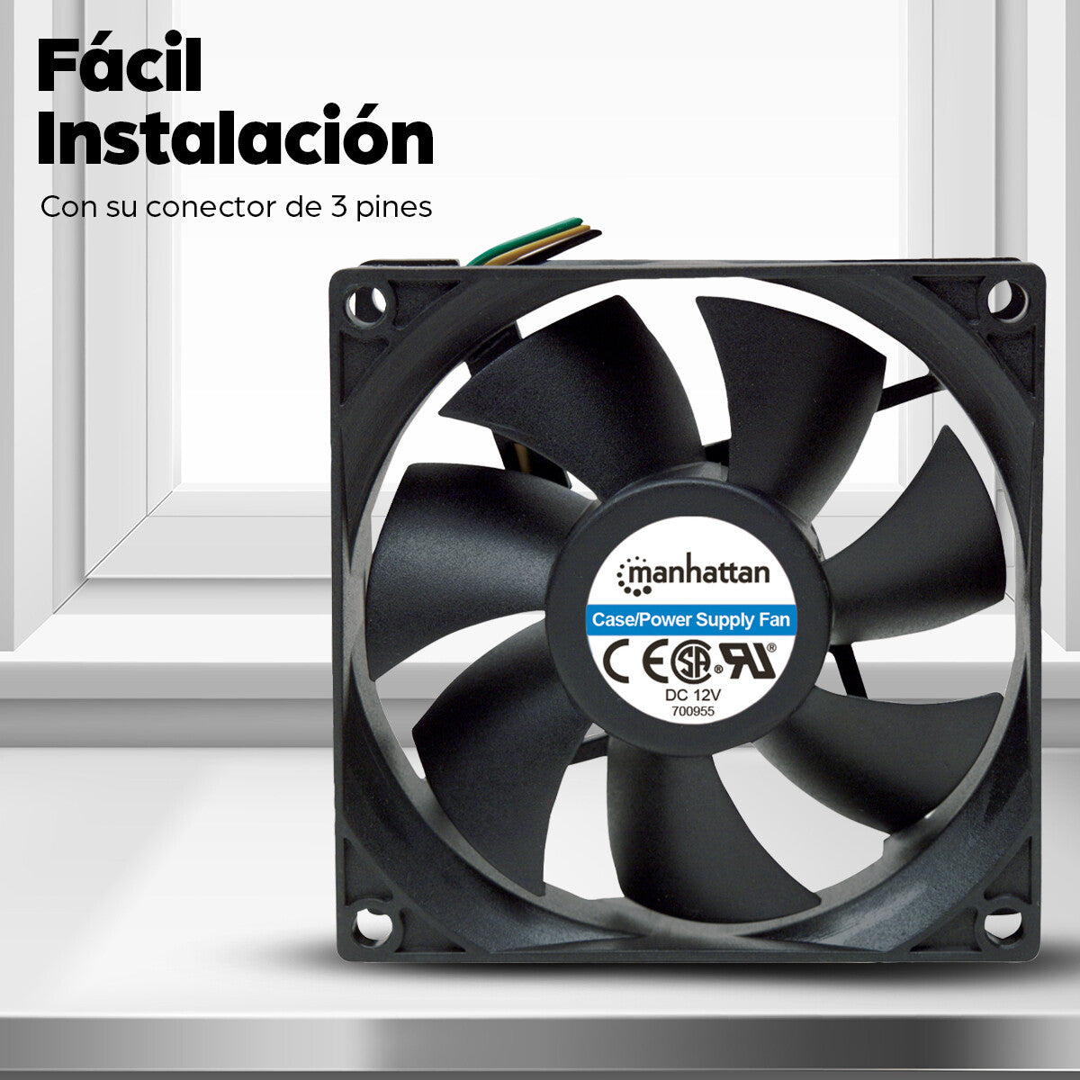 Manhattan 700955 sistema de refrigeración de computadora Gabinete de la computadora Ventilador 8 cm Negro 1 pieza(s)