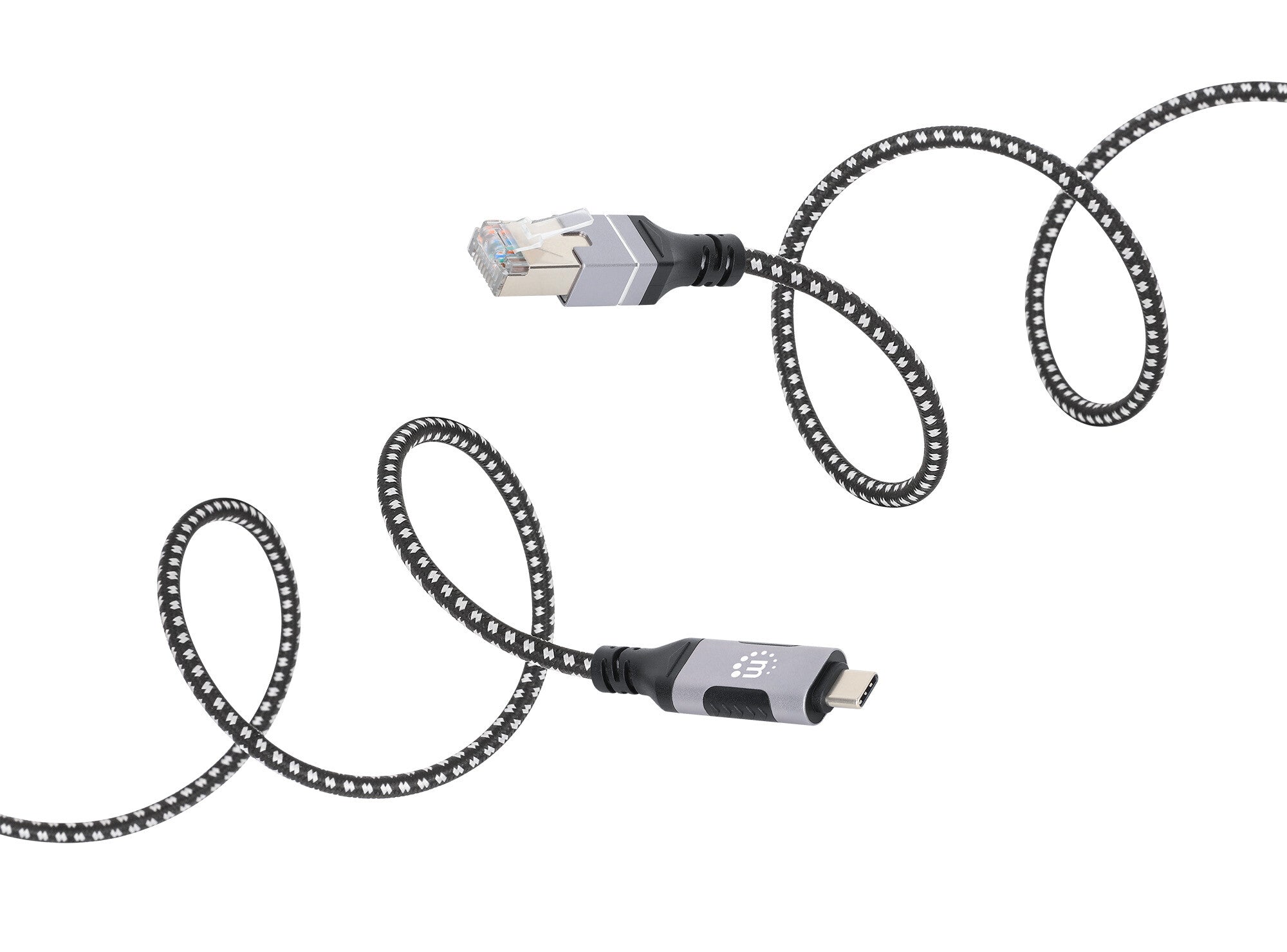 Manhattan 394826 cable de red Negro, Plata 2 m