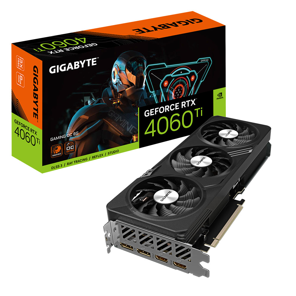 TARJETA DE VIDEO GIGABYTE NVIDIA RTX4060TI/PCIE X16 4.0/8GB/GDDR6/2XDP/2XHDMI 2.1/RGB/GAMA ALTA/GAMER