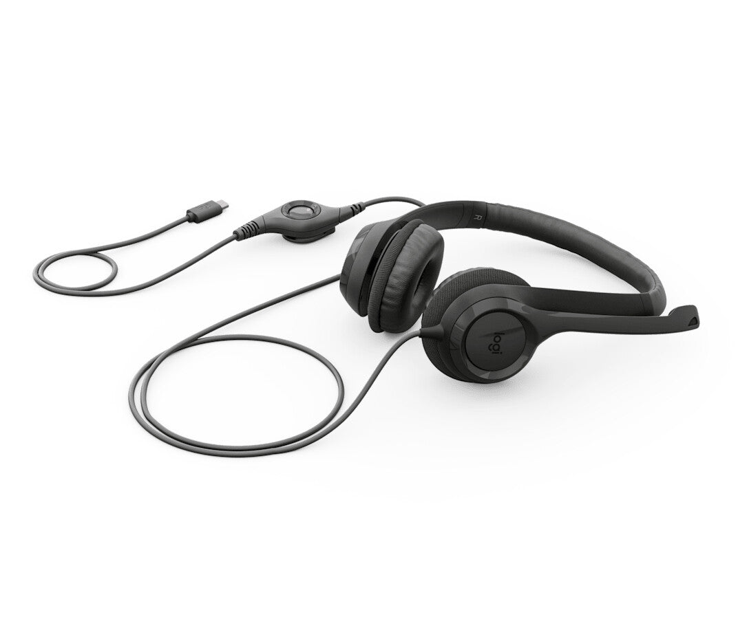 Logitech Audífonos con micrófono USB H390 para computadora, Black, USB-C