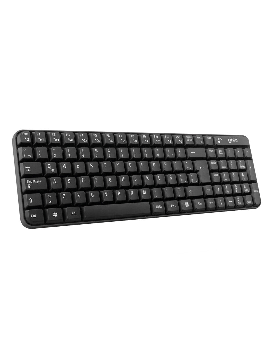 Ghia Kit Teclado y Mouse Inalámbrico Receptor USB Color Negro Modelo GT4000BB