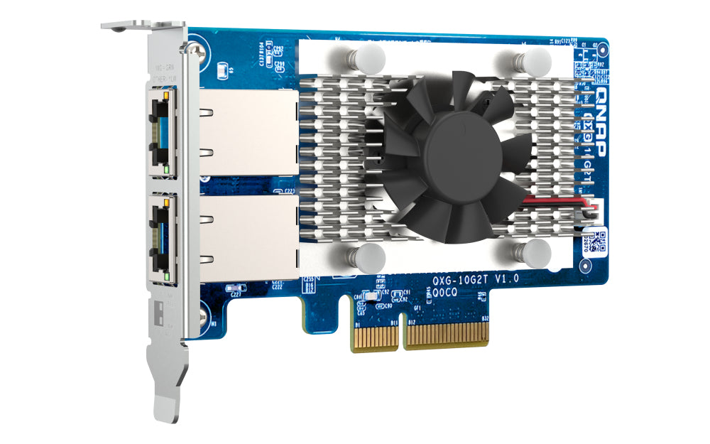 TARJETA DE RED QNAP QXG-10G2T / VELOCIDADES DE TRANSMISION 10GBPS/5GBPS/2.5GBPS/1GBPS/100MBPS / PUERTOS NBASE-T/RJ45(2) / PCIE 3.0(4) / COMPATIBLE CON WINDOWS 10 Y 11