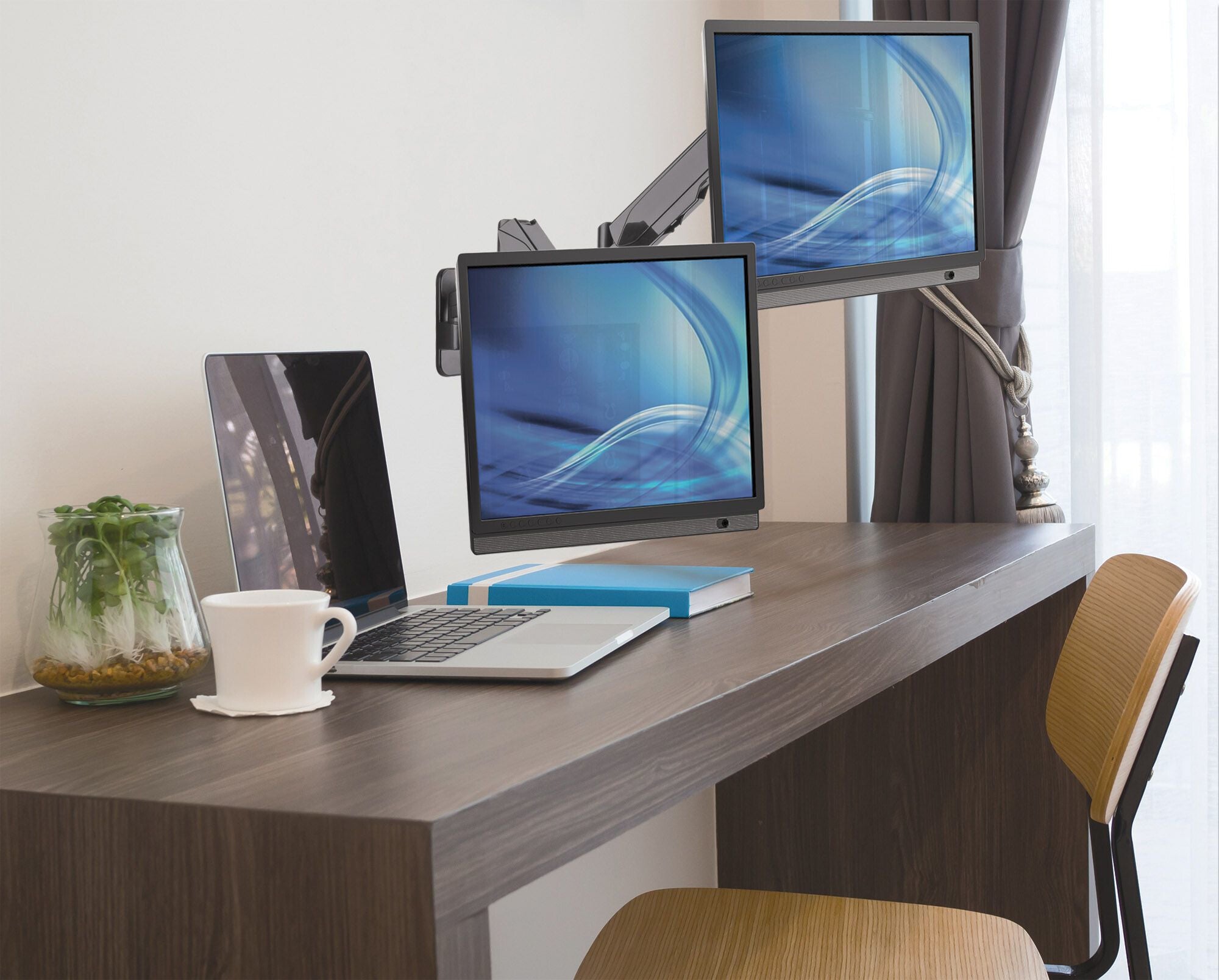 Manhattan Soporte universal de pared para dos monitores, con pistones a gas