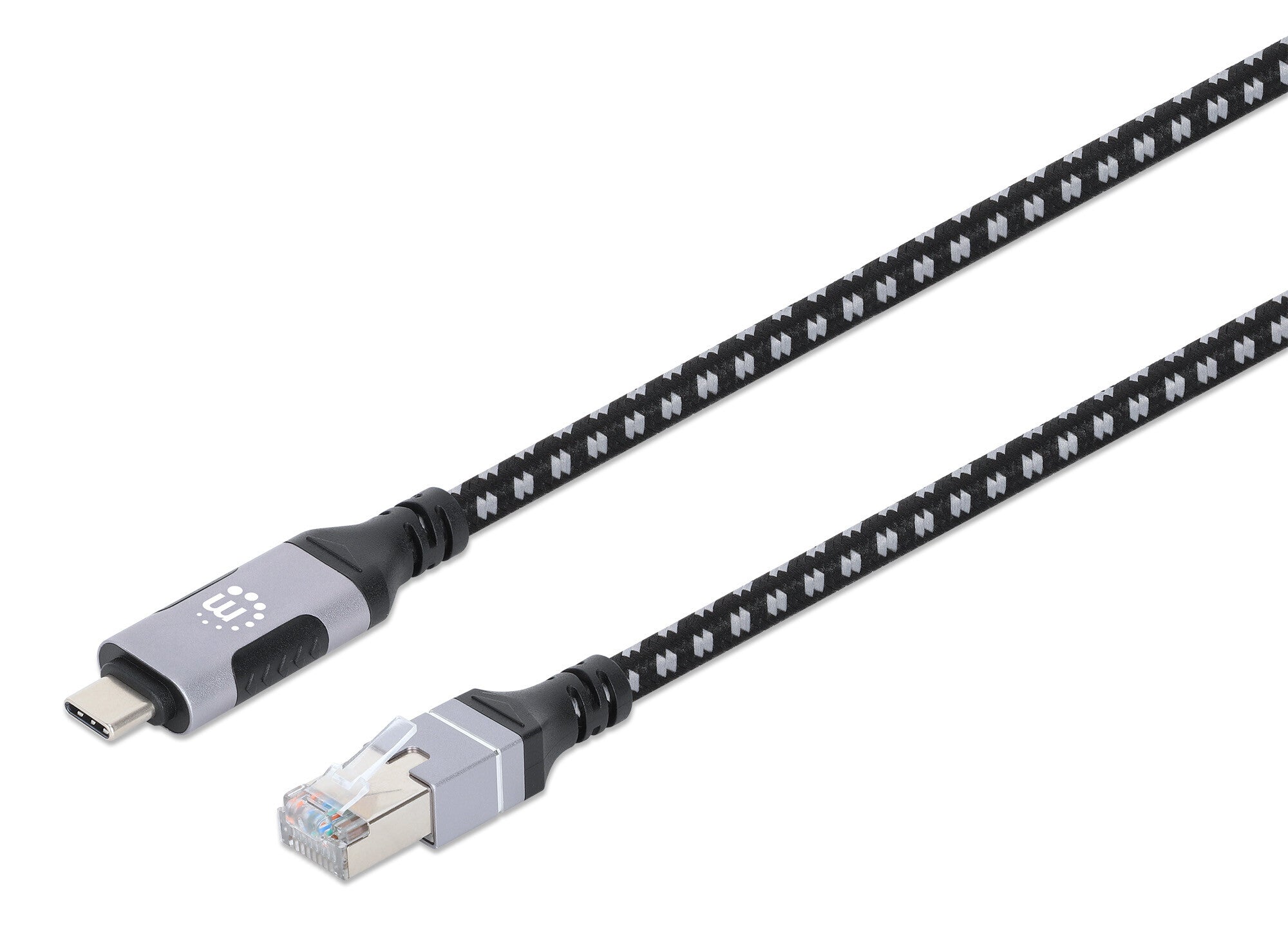Manhattan 394826 cable de red Negro, Plata 2 m