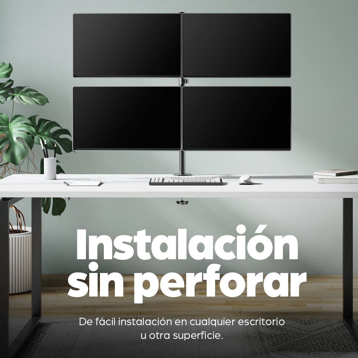 Manhattan Soporte para cuatro monitores, movimiento con brazos de doble articulación