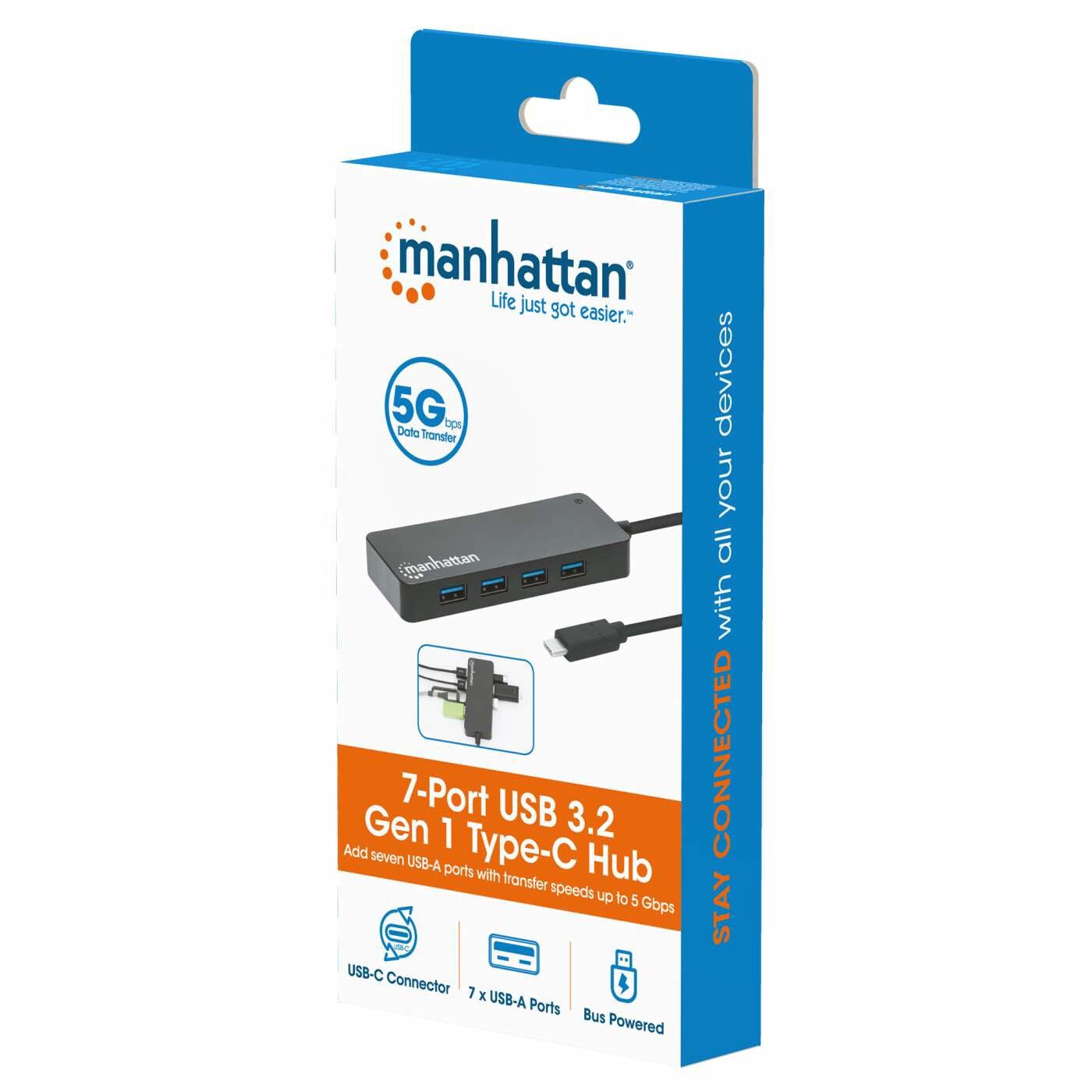 Manhattan 168410 nodo concentrador USB Tipo C 5000 Mbit/s Negro