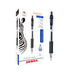 Bolígrafo Zebra Sarasa Retráctil Punto Fino 0.5mm Tinta Gel Color Negro C/12 Pzas