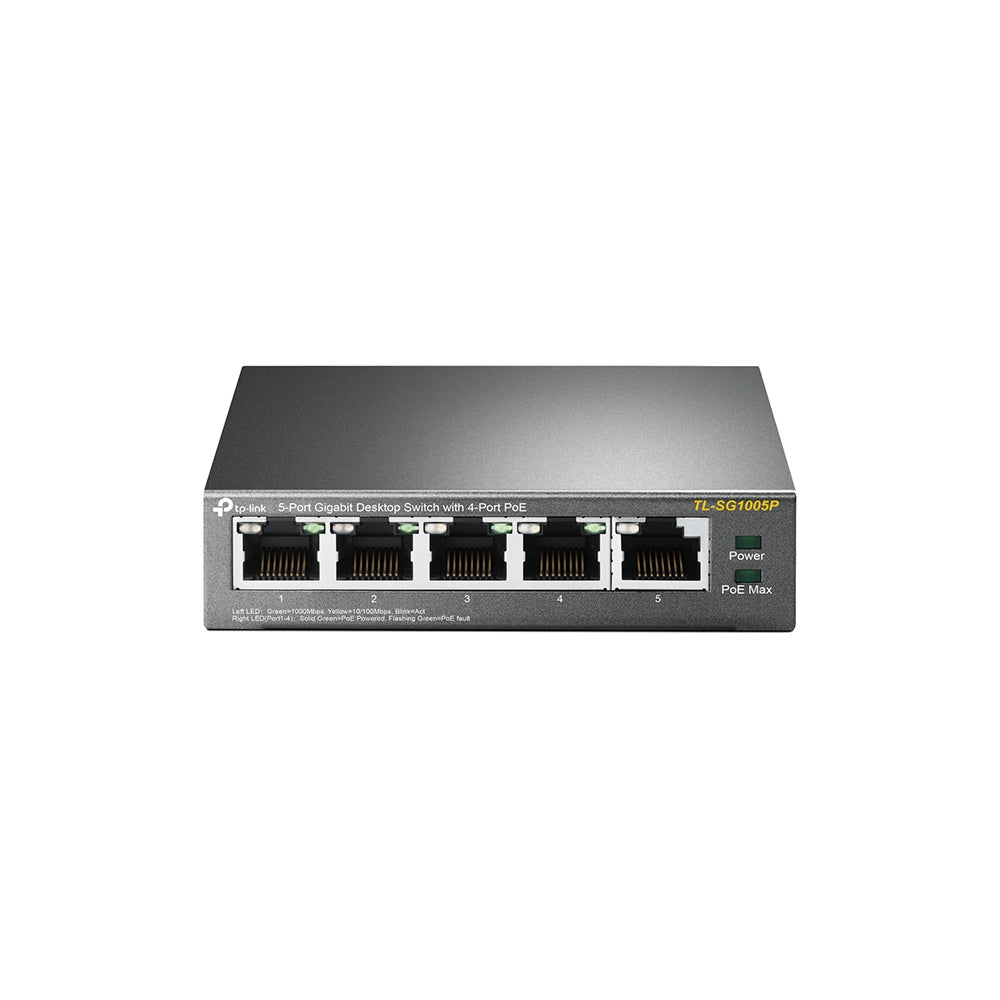 Switch no administrable Omada de Tp-link de 5 puertos 10/100Mbps con 4 puertos PoE+