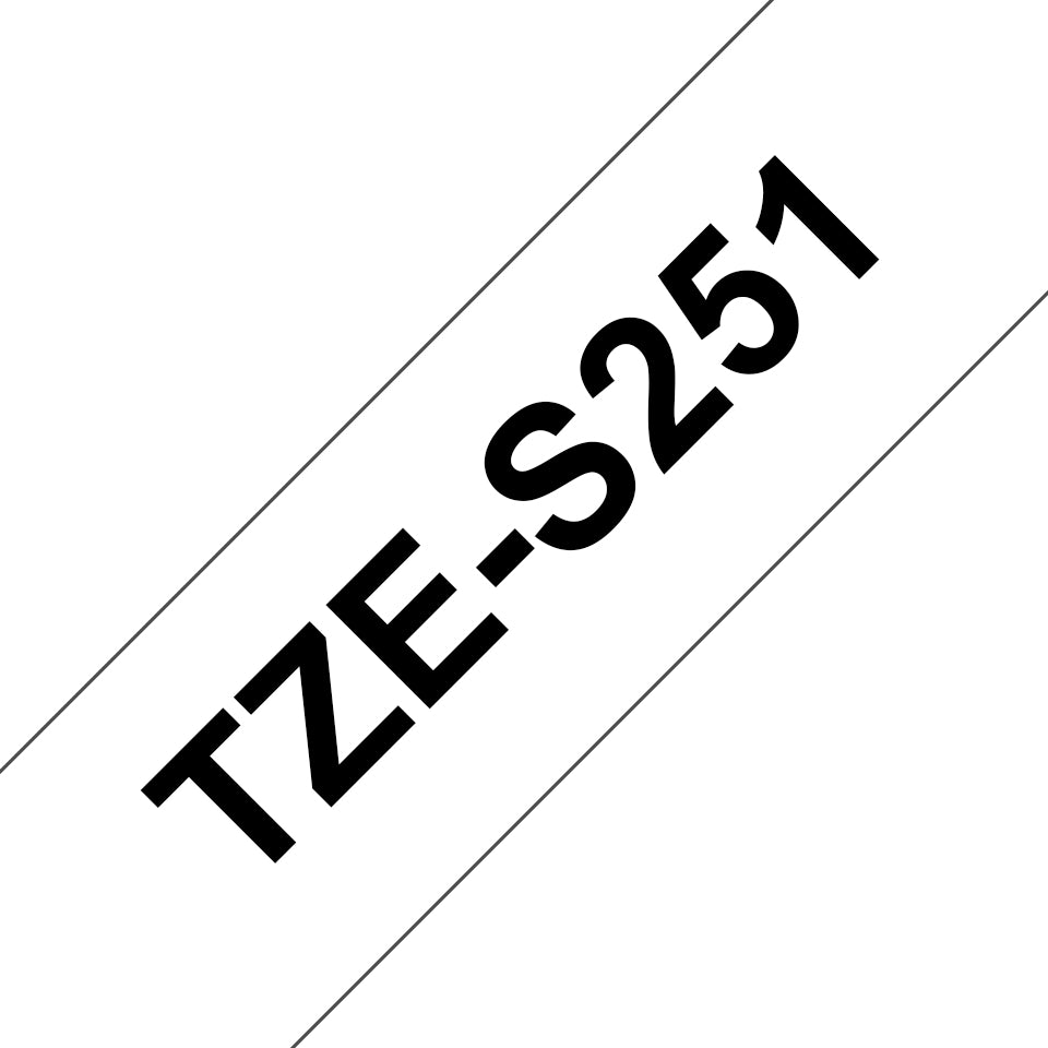 Cinta Brother TZES251 Laminada Súper Adhesiva Texto Negro Fondo Blanco 24mmx8m