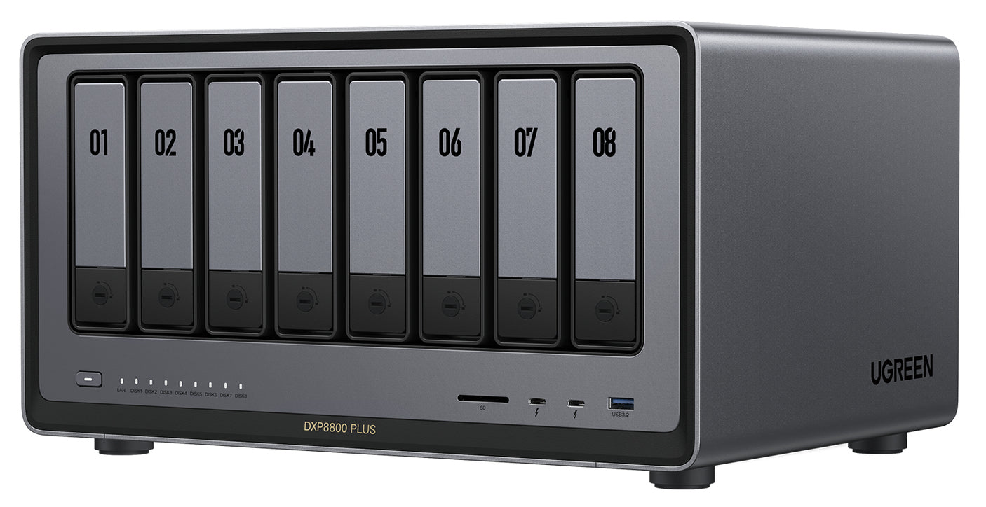 NAS UGREEN NASync DXP8800 Plus / Intel Core i5-1235U 10 Núcleos / 8 Bahías SATA + 2 M.2 NVMe / 2 Puertos 10GbE / Thunderbolt 4 / HDMI 8K / DDR5 Expandible 64GB / PCIe 4.0 x4