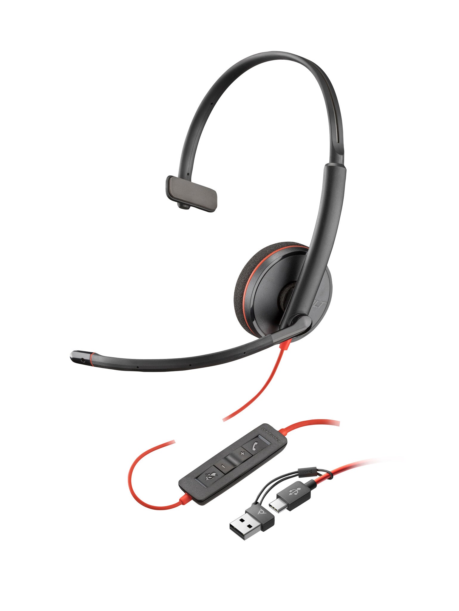 HP Poly Auriculares monoaurales USB-C Poly Blackwire 3210 + adaptador USB-C/A (a granel)