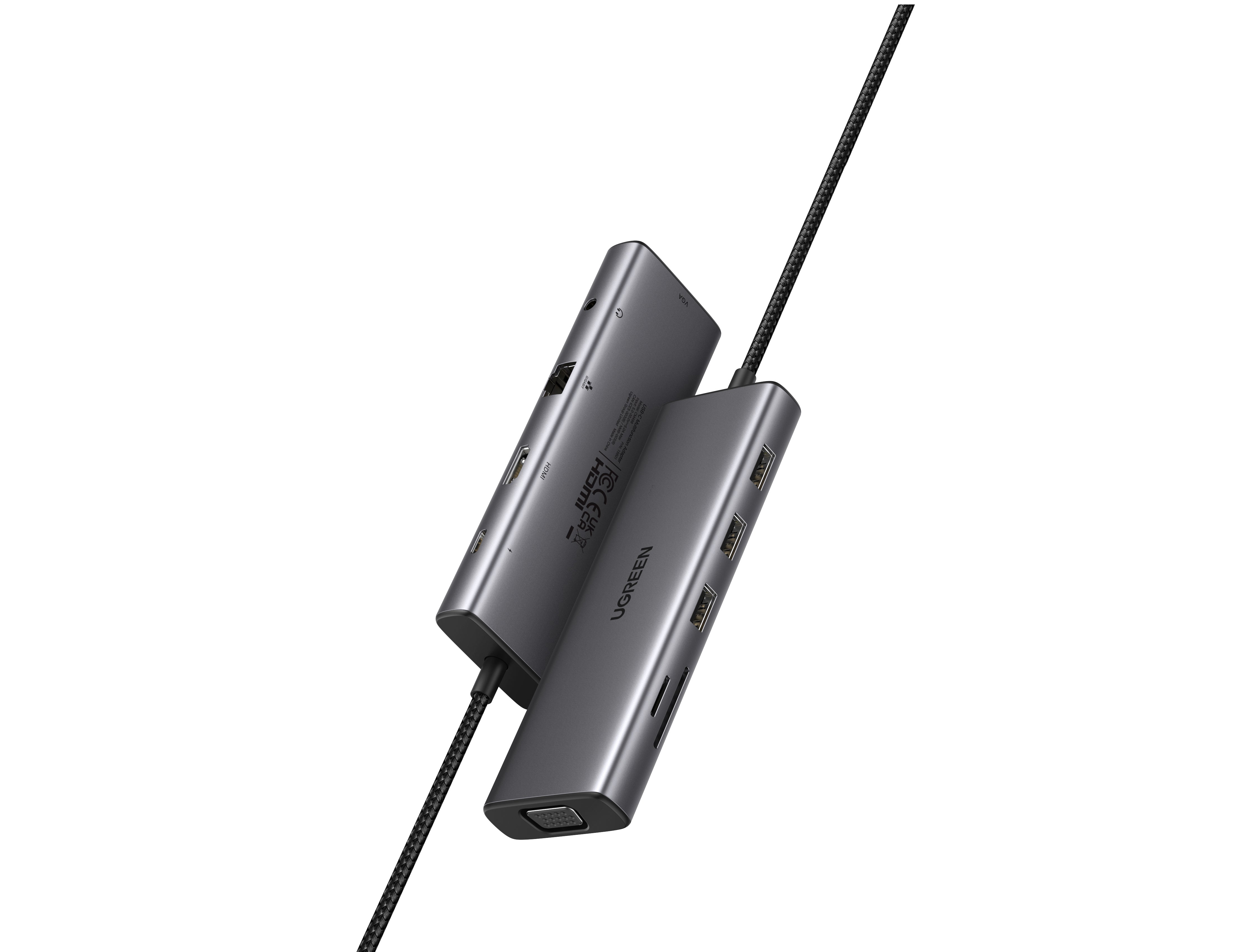 Hub USB-C 10 en 1 / HDMI 4K@30Hz + VGA 1920x1200 / 3x USB 3.0 5Gbps / Ethernet Gigabit / SD/TF Card Reader / PD 100W / Audio 3.5mm / Doble Pantalla Simultánea / Plug & Play Universal