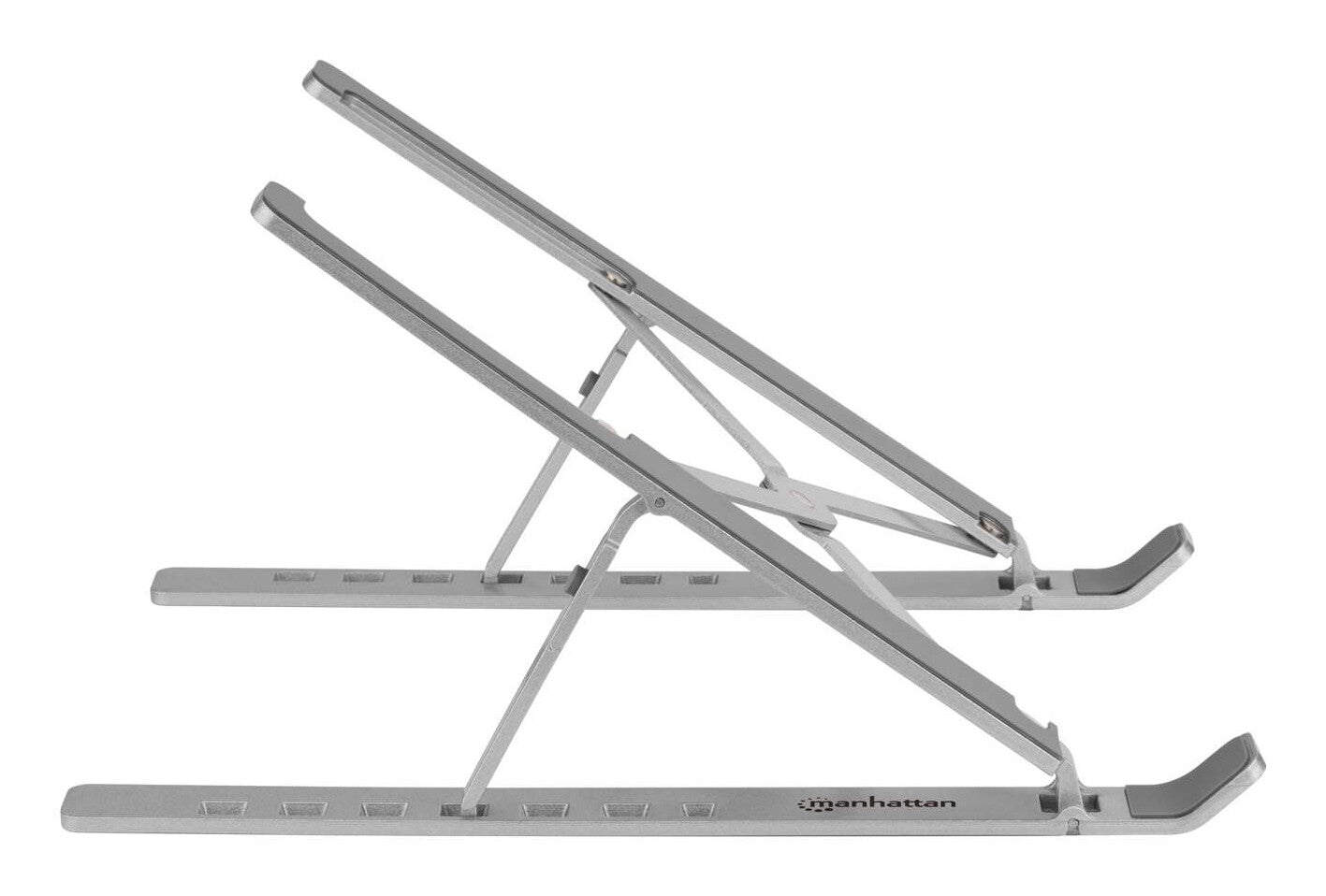 Manhattan Soporte ergonómico, plegable en siete posiciones, para laptops y otros dispositivos de hasta 15.6" y 5 kg (11 lbs.), ligero, aluminio de alta calidad, ventilado, color plateado