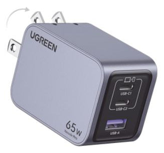 Cargador de 65W serie Nexode Pro | 3 Puertos de Carga Rápida | 2 USB-C | 1 USB-A | Tecnología GaNInfinity | PD3.1 de 65W / QC4.0 | Tecnología de Protección Térmica | Optimiza la Carga | Caja de Aluminio | Incluye Cable U