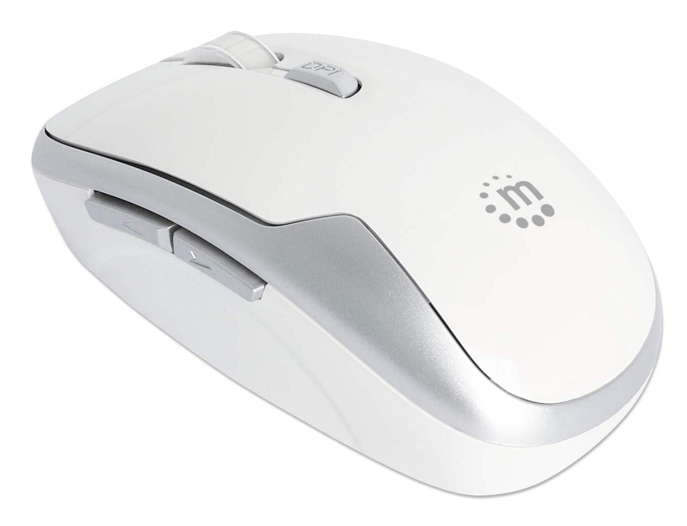 Manhattan Nanorreceptor USB-A, seis botones con rueda de desplazamiento, 800/1200/1600 ppp, contorno agradable para la muñeca, blanco