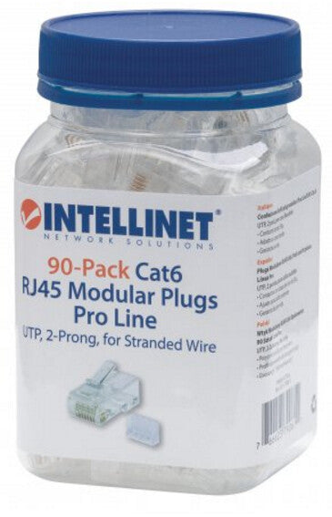 Intellinet PLUG RJ45 CAT6 MULTIFILAR UTP BOTE 90 PZAS ORO 50-MICRAS PRO