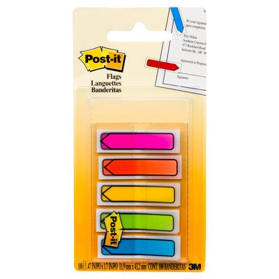 Post-It Arrow Flags, Bright Colors, 1/2 in Wide, 100/On-the-Go Dispenser bandera autoadhesiva 100 hojas